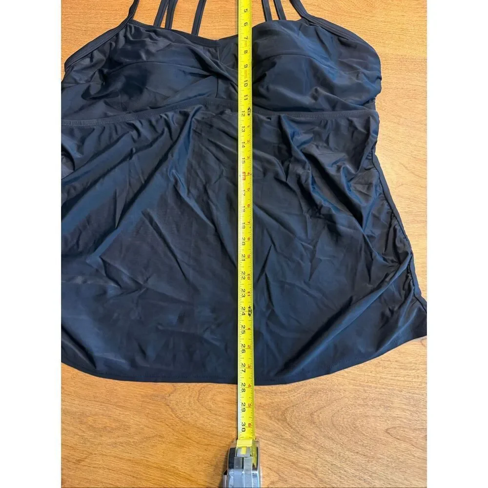 Ava & Viv Women's Caged Strappy Back Twist Front Swim Tankini Top Black Sz 22W